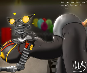 big_breasts bodily_fluids breasts curvy_figure dialogue duo endoskeleton exposed_wires female genitals grey_body imminent_sex machine male male/female metallic_body nipples not_furry nude nude_female penis sweat sweatdrop thick_thighs wire yellow_eyes unknownlemon five_nights_at_freddy's five_nights_at_freddy's:_secret_of_the_mimic five_nights_at_freddy's:_security_breach scottgames steel_wool_studios arnold_(fnaf) the_mimic_(fnaf) animatronic human humanoid mammal robot robot_humanoid hi_res signature