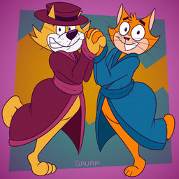 anthro bathrobe black_eyes black_nose clothing duo fur green_bathrobe green_clothing green_robe hair hand_holding hat headgear headwear looking_at_viewer male multicolored_body multicolored_clothing multicolored_fur orange_body orange_ears orange_fur orange_hair pose purple_bathrobe purple_clothing purple_hat purple_headwear purple_robe raised_leg robe smile teeth text toony two_tone_bathrobe two_tone_body two_tone_clothing two_tone_fur two_tone_hat whiskers white_body white_fur yellow_body yellow_ears yellow_fur gavanzude dc_comics hanna-barbera krypto_the_superdog top_cat_(series) streaky_the_supercat top_cat domestic_cat felid feline felis mammal 1:1 2024 artist_name digital_media_(artwork) hi_res