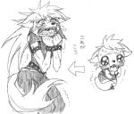 2012 anthro armband belt blush bodily_fluids canid canine canis chibi clothing digital_drawing_(artwork) digital_media_(artwork) fur hacchi hair japanese_text line_art long_hair male mammal monochrome pretty_cure scared scared_shitless shaking shivering simple_background smile_pretty_cure solo tears text wolf wolfrun wristband