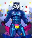 abs anthro areola biceps big_bulge biped bisexual_pride_colors black_sclera blue_body blue_eyes blue_fur bulge clothed clothing confetti detailed_bulge flag flag_(object) fur grey_nipples holding_flag holding_object jockstrap jockstrap_only lgbt_pride looking_at_viewer male male_anthro markings mask multicolored_clothing multicolored_underwear muscular muscular_anthro muscular_male nipples pansexual_pride_colors pecs pride_color_clothing pride_color_flag pride_color_underwear pride_colors quads skeleton_(marking) skull_mask solo topless underwear underwear_only whiskers darolion lgbt_pride_month bob_(its_just_bob) felid feline mammal skullcat_(sar) absurd_res hi_res