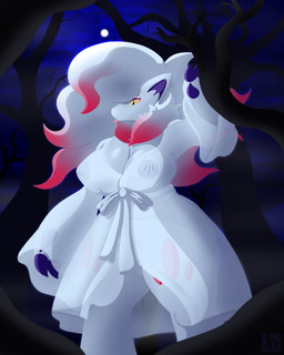 anthro barely_visible_genitalia barely_visible_nipples barely_visible_vulva big_breasts breasts cleavage clothed clothing female forest genitals light looking_down moon moonlight neck_tuft night nipples plant robe robe_only solo thick_thighs translucent translucent_clothing tree tuft vulva jared_dillon nintendo pokemon generation_8_pokemon hisuian_form hisuian_zoroark pokemon_(species) regional_form_(pokemon) 4:5 absurd_res hi_res