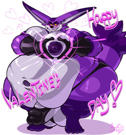 anthro balls balls_outline belly belly_overhang big_belly big_nipples black_clothing black_thong black_underwear blush bulge clothing detailed_bulge fur genital_outline genitals gesture heart_font heart_gesture heart_symbol holidays huge_belly hyper hyper_belly male moob_grab moobs navel nipples obese obese_anthro obese_male oppai_heart overweight overweight_anthro overweight_male penis_outline purple_body purple_fur solo standing text thong underwear wide_hips year bobthetanuki sega sonic_the_hedgehog_(series) valentine's_day big_the_cat domestic_cat felid feline felis mammal 2020 dated english_text hi_res signature