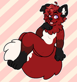 ambiguous_gender anthro black_body black_ears black_fur black_nose black_paws floppy_ears fluffy fluffy_tail fur hair inner_ear_fluff multicolored_body multicolored_fur nude pattern_background purple_eyes red_body red_fur red_hair simple_background solo striped_background tail tongue tongue_out tuft white_body white_fur white_inner_ear_fluff sugardrift jesam_(jesam) canid canine fox mammal red_fox true_fox digital_media_(artwork) hi_res nonbinary_(lore)