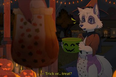 abdl anthro autumn bag blush candle candy candy_bucket clothing costume dessert diaper diaper_bulge diaper_fetish duo fluffy fluffy_tail food fruit hat headgear headwear holidays jack-o'-lantern night open_mouth outside padded plant porch pumpkin soiled_diaper spider_web surprised tail thick_diaper trick-or-treating unclean_diaper used_diaper witch_hat yard obedientmirelle halloween arachnid arthropod spider 3:2 hi_res
