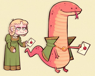 3_fingers 3_toes anthro arms_bent biped blonde_hair blush braided_hair cape clothed clothing cute_fangs dress envelope eyelashes fangs featureless_crotch feet female fingers forked_tongue green_cape green_clothing green_dress green_eyes hair holding_envelope holding_mail holding_object hunched_over long_neck mail multiple_forms nude orange_body orange_scales plantigrade scales semi-anthro short_arms short_legs simple_background small_eyes smile snout solo standing straight_hair tail tan_body tapering_tail teeth thick_tail toes tongue tongue_out ventral_scales wide_crotch yellow_background lowbudgetghost elden_ring fromsoftware zorayas zorayas_(human_form) human legged_snake mammal manserpent reptile scalie snake 2022 colored digital_drawing_(artwork) digital_media_(artwork) hi_res shaded