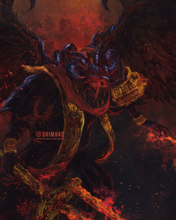 1_eye back_wings black_body black_feathers clothed clothing feathered_wings feathers holding_melee_weapon holding_object holding_polearm holding_trident holding_weapon humanoid_hands melee_weapon polearm solo trident weapon wings shimhaq elden_ring fromsoftware mohg_lord_of_blood omen_(elden_ring) 2022 colored hi_res signature