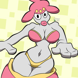 big_breasts bottomwear bottomwear_down breasts butt clothing female grey_body lips looking_at_viewer navel not_furry panties pattern_background pink_body pink_lips simple_background solo text underwear yellow_background yellow_clothing yellow_panties yellow_underwear domedvortex nintendo pokemon generation_3_pokemon humanoid medicham pokemon_(species) 1:1 artist_name hi_res