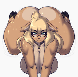 anthro ass_up bangs big_breasts big_butt blonde_hair breasts butt covering covering_breasts covering_nipples eyelashes eyewear female freckled_face freckled_hips freckled_shoulders freckles glasses hair hooves long_eyelashes long_hair looking_at_viewer sketchy solo spot_freckles spots spotted_face spotted_hips spotted_shoulders thick_thighs wide_hips cepsil0n marie_(misuzugon) deer mammal