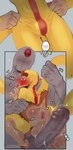 anthro backsack balls biped blush brown_body brown_fur bulge clothing curling_toes dock_(anatomy) duo erection eyeless feet forehead_gem fur gem genitals glans grey_body grey_skin humanoid_genitalia humanoid_penis imminent_anal imminent_sex male male/male open_mouth penis purple_eyes skinsuit tail tail_grab tan_body tan_skin tight_clothing tongue tongue_out torn_clothing yellow_clothing yellow_skinsuit sincastermon bloons_tower_defense jewish_mythology mythology ninja_kiwi boomerang_monkey_(bloons) haplorhine mammal monkey mythological_creature mythological_golem primate colored hi_res signature