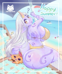 beach big_breasts big_butt bikini blush bodily_fluids breasts butt clothed clothed_female clothing curved_horn curvy_figure duo female female_focus fur hair horn hourglass_figure huge_breasts huge_butt humanoid_pointy_ears larger_female long_hair looking_back male male/female orange_body orange_fur pointy_ears purple_body purple_skin question_mark raised_arm rear_view sea sitting sitting_on_another size_difference skindentation small_waist smaller_male spread_legs spreading sweat swimwear tattoo text thick_thighs two-piece_swimsuit voluptuous water white_hair wide_hips yellow_bikini yellow_clothing yellow_eyes yellow_swimwear fluffunya league_of_legends riot_games tencent gnar_(lol) soraka horned_humanoid humanoid mammal yordle english_text hi_res