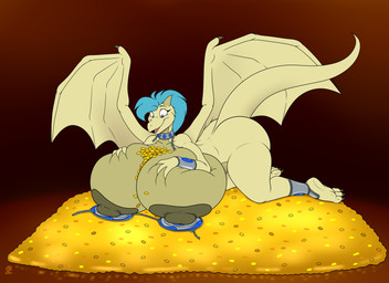 3_fingers 3_toes anthro big_breasts big_butt big_nipples blue_hair breasts butt claws eyebrows feet female fingers green_body green_claws green_nipples hair huge_breasts huge_butt hyper hyper_breasts nipples non-mammal_breasts non-mammal_nipples open_mouth pink_eyes pink_tongue solo tail thick_thighs toes tongue treasure wide_hips wings badgerben mythology dragon mythological_creature mythological_scalie scalie 11:8 absurd_res hi_res