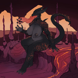 3_toes 4_fingers anthro areola big_breasts black_body breasts claws eyeless feet female finger_claws fingers horn long_tongue nipples nude sharp_teeth sitting solo teeth thick_thighs toe_claws toes tongue tongue_out wide_hips mainlinemojo imeda_quin_(zyndet_firefly) annelid demon leech monster 1:1 2021 absurd_res hi_res signature