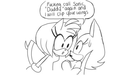 angry anthro dialogue duo female humor profanity scared shitpost text threatening wazzaldorp sega sonic_the_hedgehog_(series) amy_rose rouge_the_bat bat eulipotyphlan hedgehog mammal 16:9 2022 english_text hi_res meme monochrome widescreen