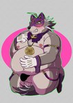 anthro balls blue_eyes blush fur genitals grey_body grey_fur male mask moobs navel nipples nude overweight penis phantom_thief solo supervillain weight_gain fakefamily69_(artist) lifewonders live_a_hero vulpecula canid canine fox mammal absurd_res hi_res