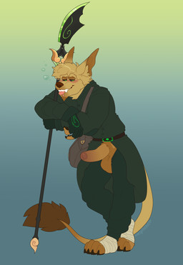 anthro balls blue_background blush bottomwear bubble claws clothing coat drunk drunk_bubble fingerless_gloves genitals gloves green_background handwear humanoid_genitalia humanoid_penis male pants paws penis simple_background solo standing substance_intoxication tail tail_tuft toe_claws tongue tongue_out topwear trenchcoat tuft weapon sinisterheaven canid canine mammal absurd_res hi_res