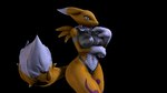 16:9 3d_(artwork) anthro bandai_namco blue_eyes canid clothed clothing digimon digimon_(species) digital_media_(artwork) female fluffy fluffy_tail fur glowing glowing_eyes hi_res humanoid latex latex_clothing looking_at_viewer mammal multicolored_body multicolored_ears multicolored_fur multicolored_tail renamon smile smiling_at_viewer solo source_filmmaker tail thevestige thick_thighs warfare_renamon white_body white_fur wide_hips widescreen yellow_body yellow_fur yellow_tail