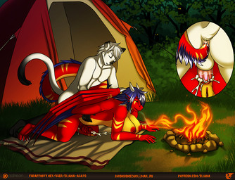 all_fours anal anal_penetration anthro big_breasts black_body black_fur blue_hair bodily_fluids breasts breath_powers camp close-up cum cum_in_ass cum_inside doggystyle duo elemental_manipulation erection eyes_closed fire fire_breathing fire_manipulation from_behind_position fur genital_fluids genitals hair herm herm/male herm_penetrating intersex intersex/male intersex_penetrating jammish knot male male_penetrating membrane_(anatomy) membranous_wings mutual_anal mutual_anal_penetration mutual_penetration night nipples nude patreon_logo patreon_username penetrating_while_penetrated penetration penile penile_penetration penis penis_in_ass red_body red_nipples red_scales scales sex slightly_chubby tail tail_fetish tail_in_ass tail_insertion tail_play tail_sex text vulva website_logo white_body white_fur wings eliana-asato mythology patreon faviana domestic_cat dragon felid feline felis mammal mythological_creature mythological_scalie scalie 2015 english_text url