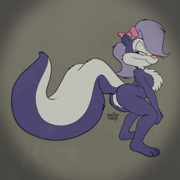 accessory anthro big_tail bow_ribbon butt female hair_accessory hair_bow hair_ribbon ribbons solo tail indigo_snep tiny_toon_adventures warner_brothers fifi_la_fume mammal mephitid skunk 1:1 absurd_res hi_res