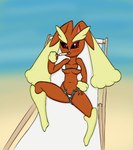 anthro beach bikini breasts clothing female food generation_4_pokemon hi_res lopunny nintendo pokemon pokemon_(species) popsicle riverxa solo swimwear