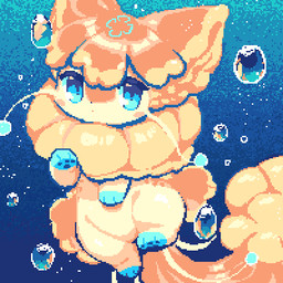 ambiguous_gender big_ears blue_background blue_pawpads bubble cheek_markings facial_markings feral floating floral_markings forehead_markings front_view head_markings long_tail markings pawpads simple_background solo tail underwater water kemopudding jellidog 1:1 digital_media_(artwork) low_res pixel_(artwork)