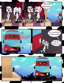 black_spots blue_sky bus commercial_vehicle dialogue duo female feral fur london_bus male red_bus sky speech_bubble spots text toony vehicle white_body white_fur renzoxd wanderer-w0olf 101_dalmatian_street 101_dalmatians disney dolly_(101_dalmatians) dylan_(101_dalmatians) canid canine canis dalmatian domestic_dog mammal absurd_res comic english_text hi_res