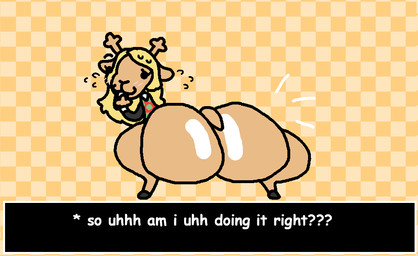 antlers anus big_butt blush blush_lines bodily_fluids bottomless brown_body brown_fur butt clothed clothing covering covering_mouth dialogue eyebrows eyelashes female fur genitals glistening glistening_butt hooves horn huge_butt looking_at_viewer looking_back nervous open_mouth puffy_anus raised_eyebrow scut_tail shirt shirt_only short_tail solo sweat tail tail_motion text thick_thighs topwear topwear_only twerking vulva x_anus nxyitn deltarune undertale_(series) noelle_holiday deer mammal new_world_deer reindeer 2d_animation aliasing animated digital_media_(artwork) english_text loop seamless_loop