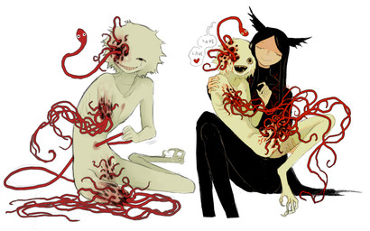 :d ambiguous_gender amputee black_body black_hair bodily_fluids closed_smile crying disability duo eyes_closed gore grin hair heart_symbol long_hair male missing_arm missing_leg missing_limb mouth_closed open_mouth open_smile simple_background skinny_ambiguous skinny_humanoid smile tan_body tears teeth trypophobia white_background yellow_teeth jejejunum filth_(jejejunum) pest_(jejejunum) humanoid nethermare proto-nethermare worm 2026 digital_drawing_(artwork) digital_media_(artwork) hi_res female_(lore)