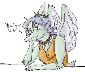 alternate_costume alternate_hairstyle amber_eyes anthro arm_support arm_tuft blue_body bone_frill breasts christian_cross christian_symbol clothing collar cross cross_necklace crucifix dialogue elbow_tuft eyeshadow feathered_wings feathers female frill_(anatomy) hair jewelry looking_at_viewer makeup necklace personality_change personality_swap purple_hair religion religious_symbol shirt short_tail simple_background snout solo spiked_collar spiked_hairband spikes tail talking_to_viewer tank_top text topwear tuft wings unknown_artist cavemanon_studios christianity goodbye_volcano_high ko_op_(game_developer) snoot_game fang_(gvh) prehistoric_species pterosaur reptile scalie colored colored_sketch english_text sketch