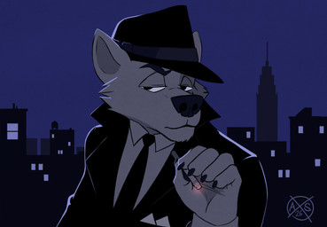 accessory anthro cigarette clothing dominic_barkley_(alphasabre) fedora hat headgear headwear holding_cigarette holding_object male necktie noir pocket_square popped_collar shirt smoking smoking_cigarette solo stylized_shading suit suit_jacket topwear alphasabre canid canine canis mammal wolf