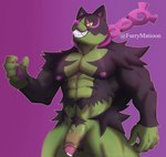 alternate_species anthro areola balls big_muscles big_pecs big_penis biped black_body black_fur bodily_fluids body_hair chest_fur chest_hair cum cum_on_penis ejaculation erection foreskin fur genital_fluids genitals glans green_body green_fur hair hairy_balls humanoid_genitalia humanoid_penis interspecies male male_anthro muscular muscular_anthro muscular_male nipples nude partially_retracted_foreskin pecs penis pink_nipples pink_nose pokemorph pubes simple_background smile solo tail teeth text vein veiny_penis furrymatioon nintendo pokemon arthropod canid canine canis domestic_dog generation_9_pokemon legendary_pokemon mammal okidogi pokemon_(species) wolf 2023 absurd_res digital_drawing_(artwork) digital_media_(artwork) hi_res shaded url watermark