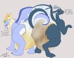 anthro ass_to_ass big_diaper blush bodily_fluids dialogue diaper duo embarrassed feces female female/female feral genital_fluids humiliation looking_back pooping soiled_diaper soiling soiling_diaper unclean_diaper urine used_diaper wet_diaper wetting steelshark mythology yu-gi-oh! saffira_queen_of_dragons dragon duel_monster mythological_creature mythological_scalie scalie absurd_res digital_drawing_(artwork) digital_media_(artwork) hi_res