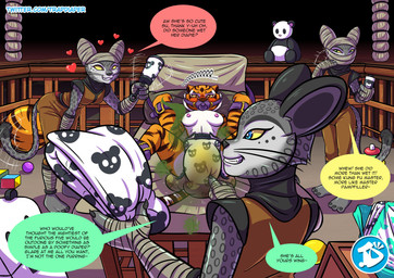 anthro blush bound changing_table clean_diaper clothed clothing dialogue diaper feces female female/female gag group lying mask object_in_mouth on_back pacifier pacifier_gag pacifier_in_mouth plushie rattle soiled_diaper speech_bubble stink_fumes text topless unclean_diaper used_diaper trapdiaper dreamworks kung_fu_panda master_tigress su_wu wan_wu wing_wu clouded_leopard felid leopard mammal pantherine tiger absurd_res english_text hi_res