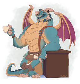 anthro apron beard biceps blue_body blue_hair blue_scales bracelet claws clothing container crossed_legs cup elbow_on_table facial_hair facial_piercing footwear furgonomic_piercing furgonomics grin hair holding_container holding_cup holding_mug holding_object horn horn_piercing jewelry looking_at_viewer male manly mature_anthro mature_male mug muscular muscular_anthro muscular_arms muscular_male nose_piercing nose_ring piercing ring_piercing scales simple_background smile smiling_at_viewer solo spiked_tail spikes spikes_(anatomy) tail tattoo toeless_footwear white_background wings teaselbone activision mythology spyro_reignited_trilogy spyro_the_dragon gavin_(spyro) rescued_dragons_(spyro) dragon mythological_creature mythological_scalie reptile scalie 2019