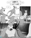 anthro balls biped dialogue digitigrade duo erection genitals glans humanoid_genitalia humanoid_penis hybrid_genitalia hybrid_penis knot knotted_humanoid_penis knotted_penis love male male/male male_anthro penis romantic misterstallion canid canine canis mammal wolf 4:5 comic greyscale hi_res monochrome