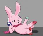 alcohol balls beverage big_penis clothing cocktail electronics erection genitals headphones holding_object humanoid_genitalia humanoid_penis long_ears male martini open_mouth penis scarf simple_background small_but_hung solo nivy_(artist) bandai_namco digimon cutemon digimon_(species) lagomorph leporid mammal rabbit