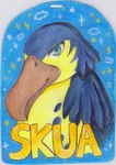 badge beak blue_body blue_feathers countershading feathers orange_body yellow_body yellow_feathers poppymori nintendo pokemon skua_(gyro) avian bird generation_9_pokemon kilowattrel pokemon_(species) hi_res portrait