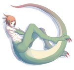 3_toes brown_hair claws digitigrade feet female green_body hair long_tail navel nude red_claws simple_background solo tail toes white_background whitechip animal_humanoid humanoid lizard_humanoid reptile reptile_humanoid scalie scalie_humanoid 2021