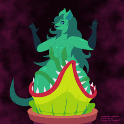 5_fingers anthro big_breasts biped black_body black_lips blue_sclera breasts clothed clothing cosplay eyelashes fangs female fingers glistening glistening_body glistening_breasts glistening_thighs green_body green_hair green_tail hair holiday_message holidays lips looking_at_viewer pattern_background plant plant_pot pupils raised_hand simple_background skimpy smile solo tail teeth text thick_thighs vines white_pupils wide_hips spacestationery halloween little_shop_of_horrors audrey_ii yona_(spacestationery) elemental_creature flora_fauna 1:1 2025 dated digital_media_(artwork) english_text paint.net_(artwork) nonbinary_(lore)