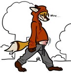 ambiguous_gender anthro belly belly_expansion belly_inflation belly_tuft big_belly bloated bodily_fluids clothing expansion fist hoodie inflation public solo tears topwear tuft whining bleakpepper canid canine fox mammal low_res