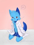 anthro blue_body blue_fur clothing footwear fur male mostly_nude naturally_censored sitting socks solo speech_bubble thinking thinking_pose thoughtful_expression white_clothing white_footwear white_socks young young_anthro young_male hazumazu haziq_(hazumazu) domestic_cat felid feline felis mammal 2016