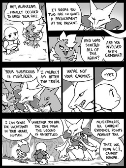7_panel_comic ambiguous_gender beak biped black_eyes black_text bodily_fluids crossed_arms dialogue ellipsis feet feral group looking_at_another male mouth_closed open_mouth outside question_mark sharp_teeth shell speech_bubble standing sweat sweatdrop talking_to_another talons teeth text toes tongue white_sclera wings flavia-elric nintendo pokemon pokemon_mystery_dungeon spike_chunsoft bayani_(yapc) reina_(yapc) alakazam charizard generation_1_pokemon generation_2_pokemon generation_3_pokemon pokemon_(species) squirtle torchic tyranitar 2026 3:4 comic english_text monochrome female_(lore)