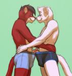 2013 anthro anthro_on_anthro black_clothing black_underwear blue_clothing blue_underwear blush boxer_briefs briefs bulge clothed clothing clothing_aside digital_media_(artwork) duo embrace erection foreskin frankie_ancelotti frottage fur genitals green_background hug humanoid_genitalia humanoid_penis male male/male mammal meesh mustelid musteline nose_bump nose_to_nose partially_retracted_foreskin pence_(character) penile penis poking_out pop_out red_body red_fur retracted_foreskin romantic romantic_couple sex simple_background stoat topless true_musteline underwear underwear_aside weasel whiskers white_body white_fur