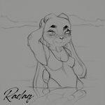 anthro clothing dripping female fur one-piece_swimsuit solo swimwear wet radaq disney zootopia judy_hopps lagomorph leporid mammal rabbit 1:1 2020 black_and_white hi_res monochrome signature