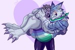 anthro beard blush claws clothing duo facial_hair finger_claws fur heart_symbol holding_another hug hugging_another latex lgbt_pride male male/male muscular muscular_anthro muscular_male pride_color_clothing pride_colors romantic romantic_couple size_difference smile smiling_at_another smiling_at_partner striped_body striped_fur stripes toe_claws underwear vincian_pride_colors pinumontbalou bandai_namco digimon lgbt_pride_month mythology canid canine digimon_(species) human mammal mythological_canine mythological_creature werecanid werecanine werecreature weregarurumon werewolf hi_res