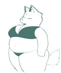 anthro belly big_breasts bra breasts clothing female fur short_stack slightly_chubby solo swimwear thick_thighs underwear white_body white_fur young young_anthro young_female labirhin hujan canid canine canis mammal wolf hi_res