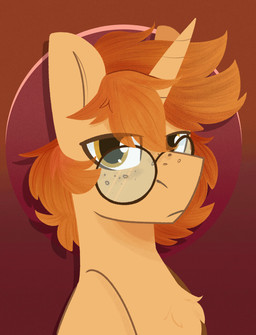 eyewear feral freckles glasses gradient_background horn looking_at_viewer male simple_background solo modularpon hasbro my_little_pony mythology golden_autumn equid equine horse mammal mythological_creature mythological_equine pony unicorn animated animated_gif hi_res short_playtime