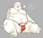 anthro asian_clothing belly big_belly blush bodily_fluids bottomwear clothed clothing east_asian_clothing fundoshi fur humanoid_hands japanese_clothing kemono male moobs navel nipples overweight overweight_anthro overweight_male simple_background solo sweat underwear underwear_only white_body white_fur batsuyo lagomorph leporid mammal rabbit absurd_res digital_media_(artwork) hi_res