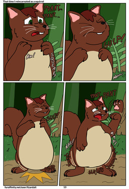 anthro belly big_belly breath brown_body dirt_road effort exhausted forest forest_background green_eyes male oral_vore panting plant solo struggling struggling_prey swallowing swollen_belly tail text tree unwilling_pred unwilling_prey vore whiskers lizarddude812 sunshine_(lizarddude812) american_red_squirrel mammal pine_squirrel rodent sciurid tree_squirrel comic english_text hi_res url