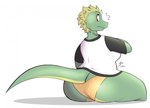 anthro butt butt_cleavage clothed clothing female looking_back panties pantsless shirt sitting solo surprise tail topwear underwear digitalpelican mythology sasha_(digitalpelican) dragon lizard mythological_creature mythological_scalie reptile scalie 2015