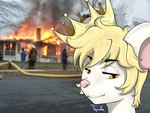 anthro arson crown fire firefighter headgear male photo_background solo toynako fin_la_fleur mammal rodent 4:3 meme photography_(artwork)